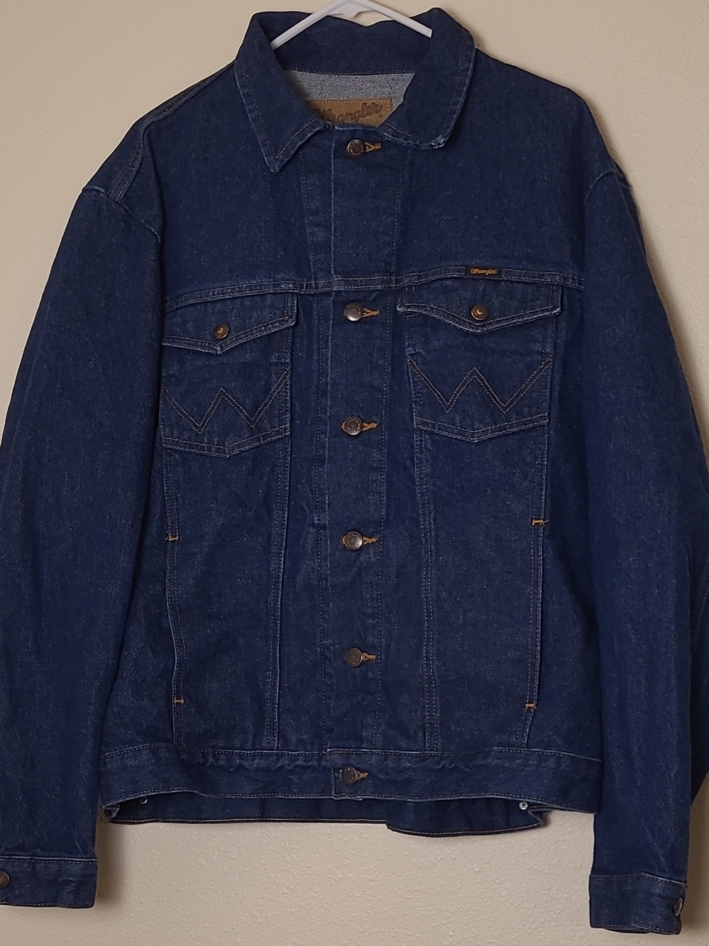 Vtg Wrangler Men's Dark Blue Denim Trucker Jacket XL